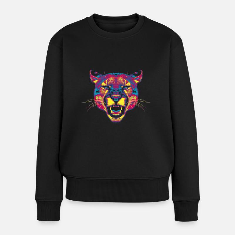 Farbiger Berglöwe - Frauen Premium Bio Pullover - Schwarz