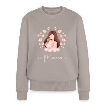 Maman, mère, enfant, fleurs, amour de mère - Pull Premium bio Femme - taupe - Devant - Julia (174cm)