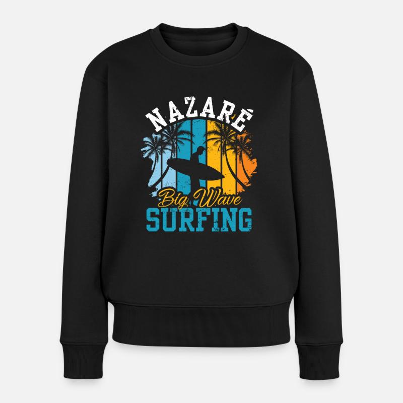 Nazaré Big Wave Surfing Vagues Surfer Surfing - Pull Premium bio Femme - noir