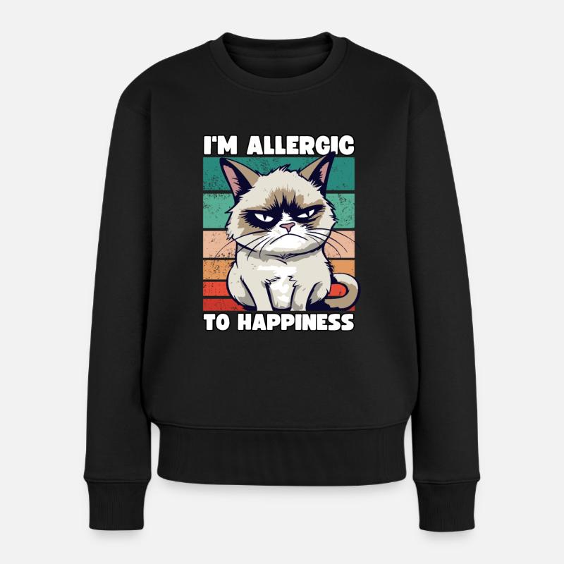 Grump Cat - I'm Allergic To Happiness Sarkasmus - Frauen Premium Bio Pullover - Schwarz