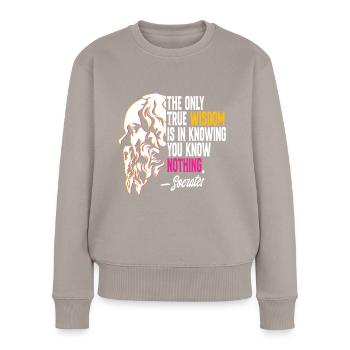 Philosophie Socrates Zitat - Frauen Premium Bio Pullover - Taupe - Vorne - Julia (174cm)