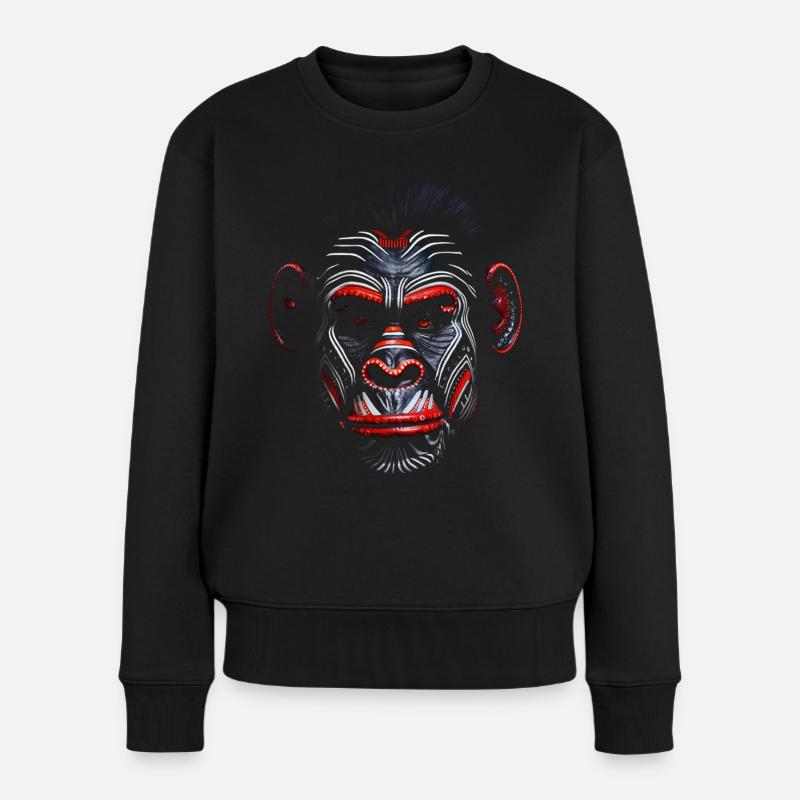 Affe Gesichtsbemalung Polygon Bunt Zoo Afrika Tier - Frauen Premium Bio Pullover - Schwarz