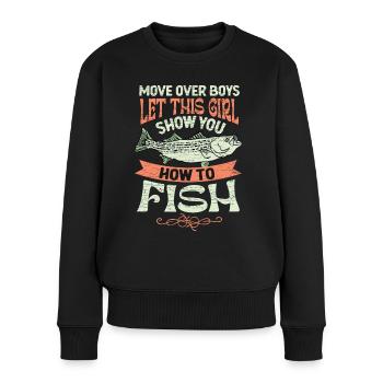 Angeln Anglerin Damen Geschenk - Frauen Premium Bio Pullover - Schwarz - Vorne - Julia (174cm)