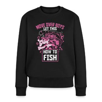 Angeln Fischen Anglerin Geschenk - Frauen Premium Bio Pullover - Schwarz - Vorne - Julia (174cm)