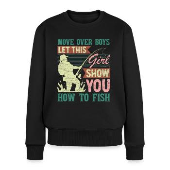 Angeln Fischen Anglerin - Frauen Premium Bio Pullover - Schwarz - Vorne - Julia (174cm)