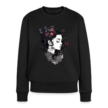 Gothic Mädchen und Schmetterlinge: Aesthetic - Frauen Premium Bio Pullover - Schwarz - Vorne - Julia (174cm)