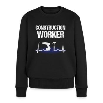 Bauarbeiter Construction Worker Heartbeat Handwerk - Frauen Premium Bio Pullover - Schwarz - Vorne - Julia (174cm)
