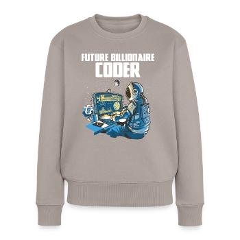 Future billionaire coder - Women's Premium Organic Jumper - taupe - Front - Julia (174cm)