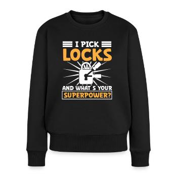 Serrures Pick Locks Quel est votre serrure Superpower - Pull Premium bio Femme - noir - Devant - Julia (174cm)