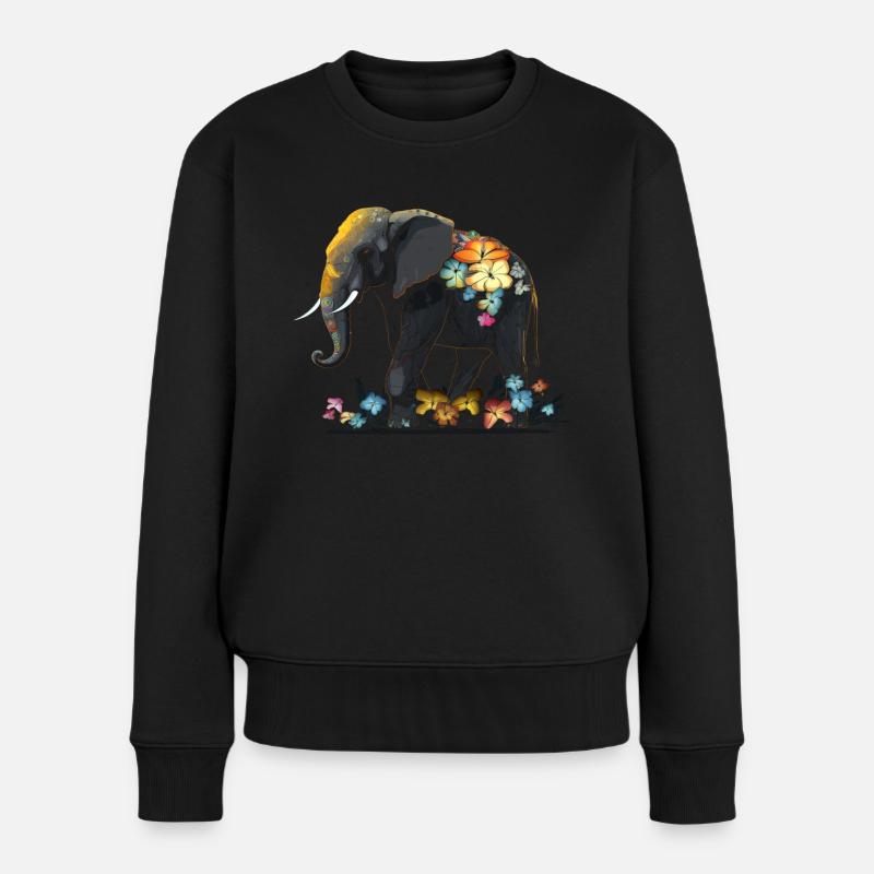 Elefant Tier Geschenk Afrika Kunst Blumen - Frauen Premium Bio Pullover - Schwarz