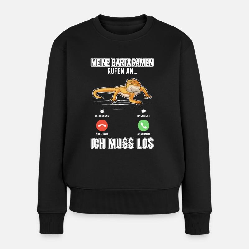 Meine Bartagamen rufen an Ich muss los - Frauen Premium Bio Pullover - Schwarz