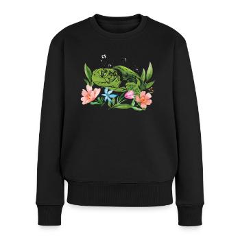 Tortue de Mer Tortue Fleur Florale - Pull Premium bio Femme - noir - Devant - Julia (174cm)