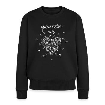 Gitarristin mit Herz Instrument Notenschlüssel - Frauen Premium Bio Pullover - Schwarz - Vorne - Julia (174cm)