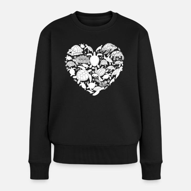 Sea Turtle Tortoise Heart - Frauen Premium Bio Pullover - Schwarz