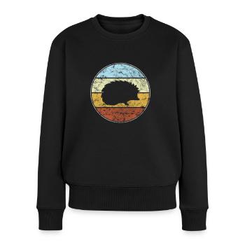 Igel Retro - Frauen Premium Bio Pullover - Schwarz - Vorne - Julia (174cm)