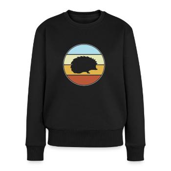 Igel Retro - Frauen Premium Bio Pullover - Schwarz - Vorne - Julia (174cm)
