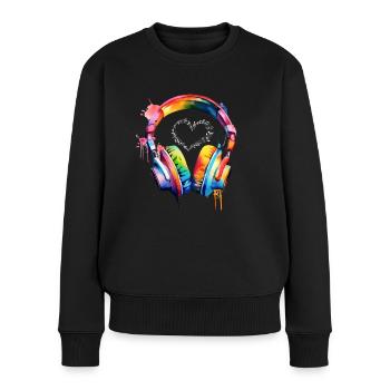 Kopfhörer Musik-Liebe - Frauen Premium Bio Pullover - Schwarz - Vorne - Julia (174cm)