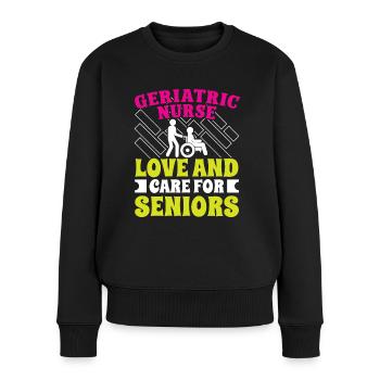 Infirmière gériatrique Amour et soins Soignant - Pull Premium bio Femme - noir - Devant - Julia (174cm)
