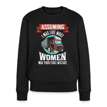 LKW Fahrerin Lastwagenfahrerin Damen - Frauen Premium Bio Pullover - Schwarz - Vorne - Julia (174cm)