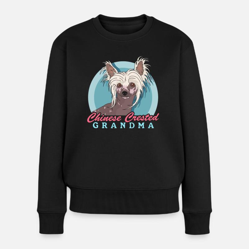 Chinese Crested Oma Chinesischer Schopfhund - Frauen Premium Bio Pullover - Schwarz