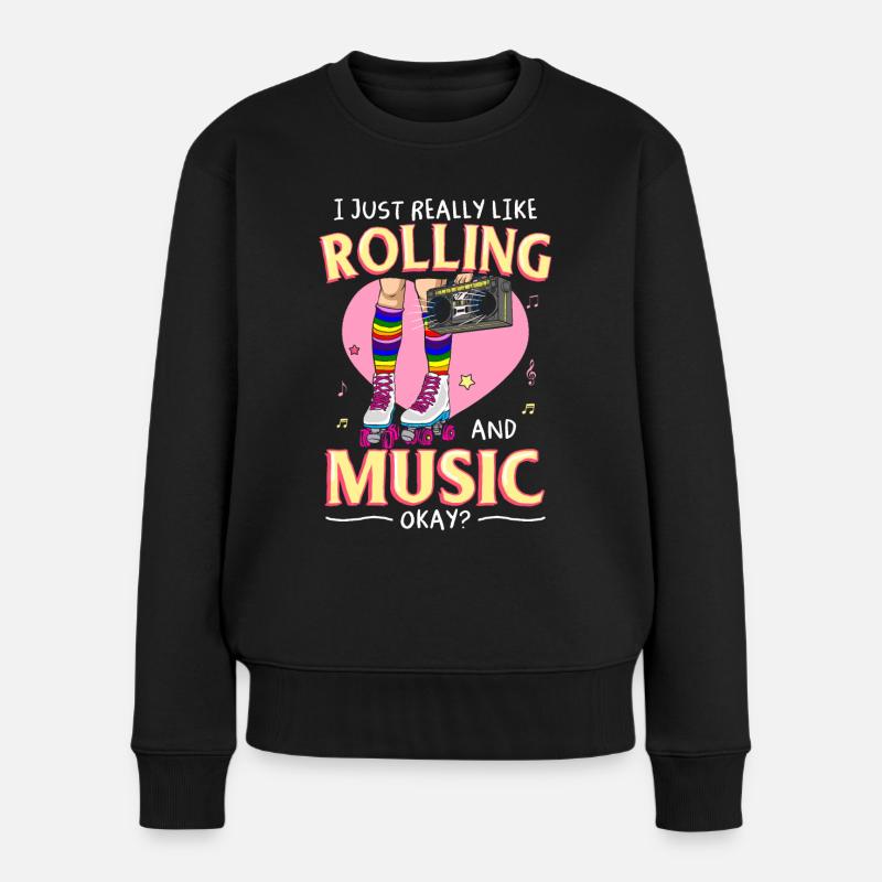 Inline Skate Geschenk Rollerskates Roller 70er - Frauen Premium Bio Pullover - Schwarz
