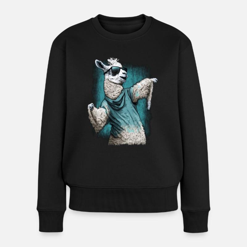 Lama Alpaka Tier Geschenkidee - Frauen Premium Bio Pullover - Schwarz