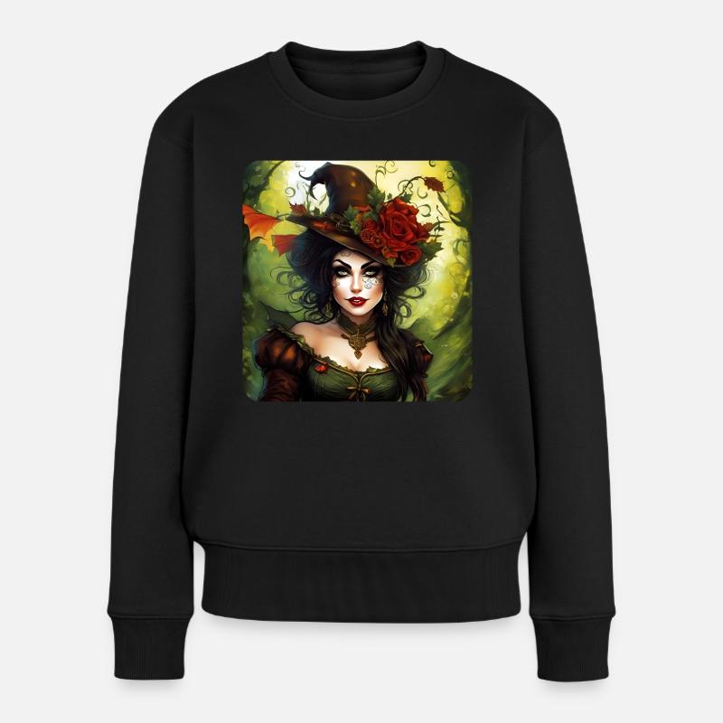 Fée d’Halloween avec chapeau et fleurs - Pull Premium bio Femme - noir