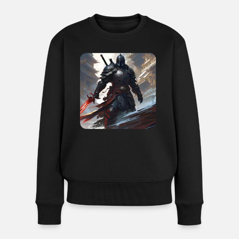 Dunkler Fantasy Krieger mit Schwer - Frauen Premium Bio Pullover - Schwarz