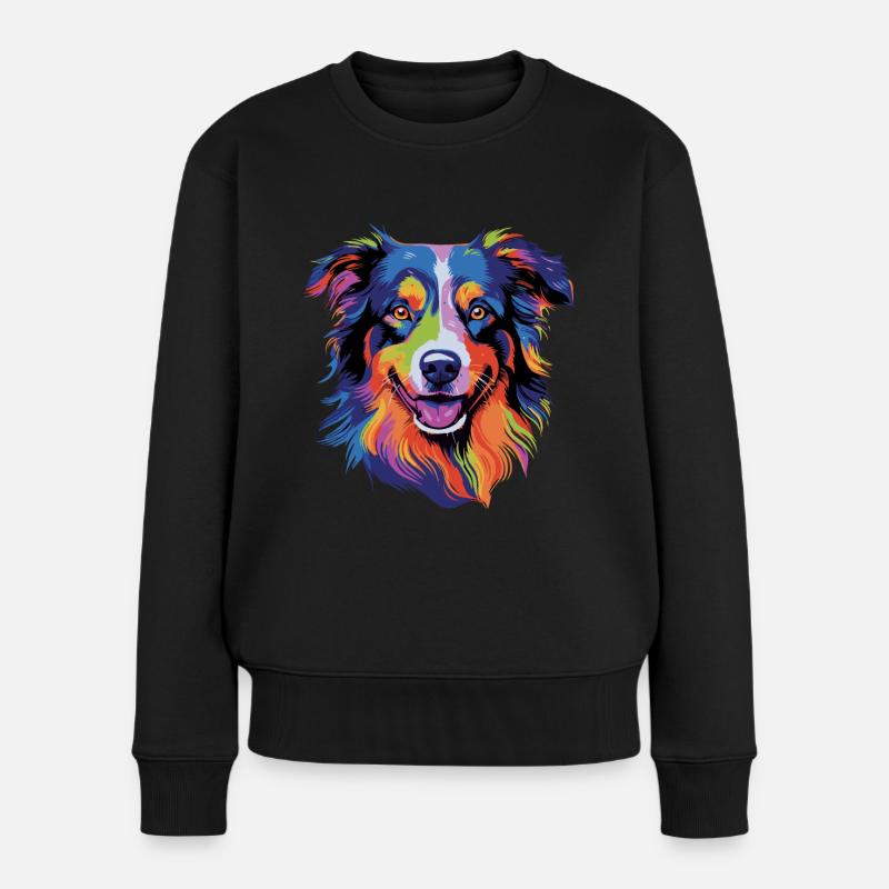 Australian Shepherd Colorful Aussie - Frauen Premium Bio Pullover - Schwarz