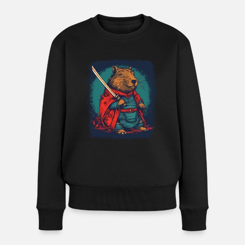 Capybara Samurai Wasserschwein - Frauen Premium Bio Pullover - Schwarz
