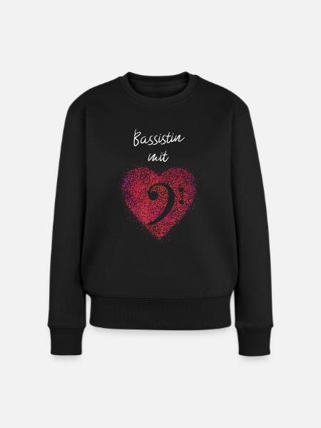 Bassistin mit Herz Bass Kontrabass Orchester - Frauen Premium Bio Pullover - Schwarz