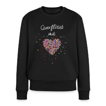 Querflötist mit Herz Querflöte Musiklehrer Musik - Frauen Premium Bio Pullover - Schwarz - Vorne - Julia (174cm)