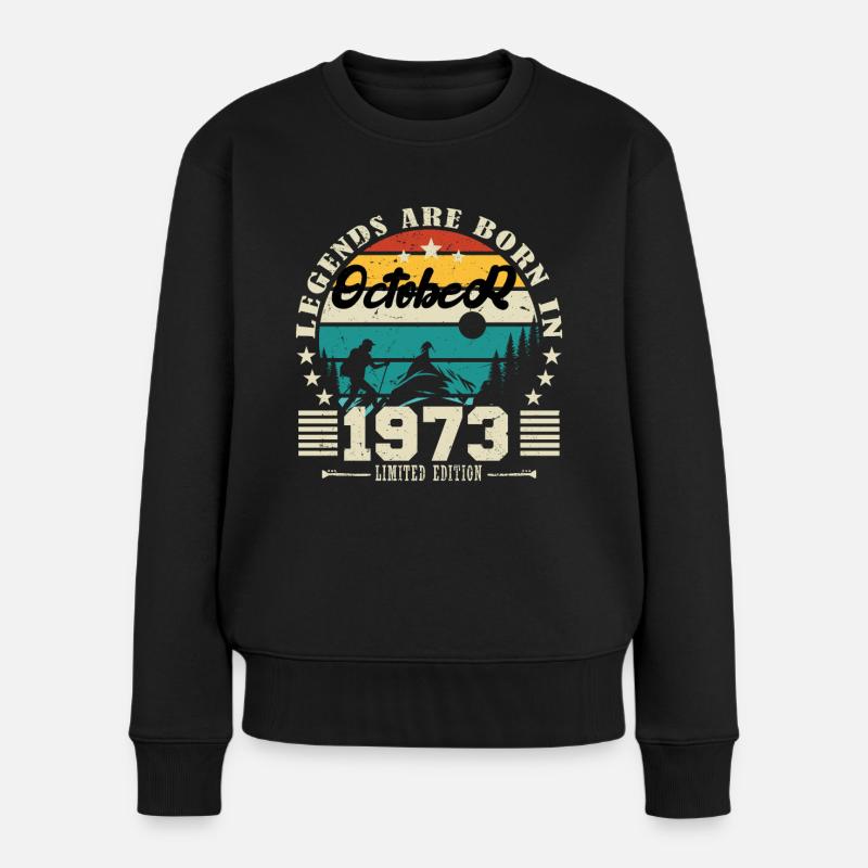 Octobre 1973. Cadeau anniversaire octobre 1973. - Pull Premium bio Femme - noir