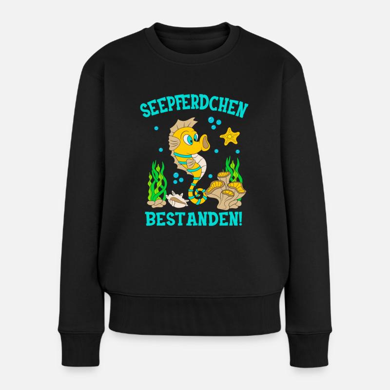 Seepferdchen Bestanden Schwimmprüfung Kinder - Frauen Premium Bio Pullover - Schwarz