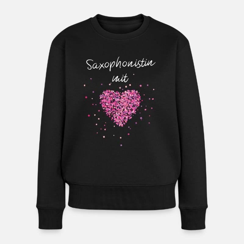 Saxophonistin mit Herz Saxophon Blasinstrument - Frauen Premium Bio Pullover - Schwarz