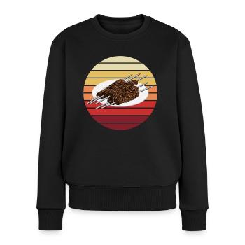 Puristisches Schaschlik-Design - Frauen Premium Bio Pullover - Schwarz - Vorne - Julia (174cm)