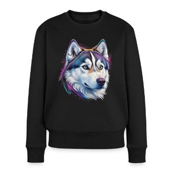 Tête de husky - Pull Premium bio Femme - noir - Devant - Julia (174cm)