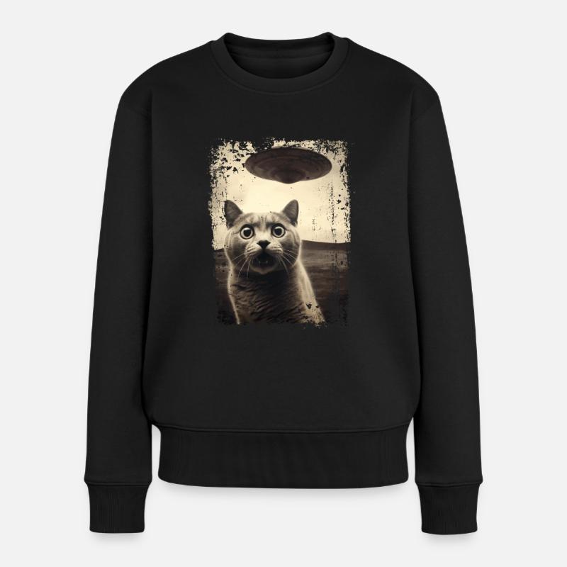 Chat drôle avec UFO rétro Vintage Alien - Pull Premium bio Femme - noir
