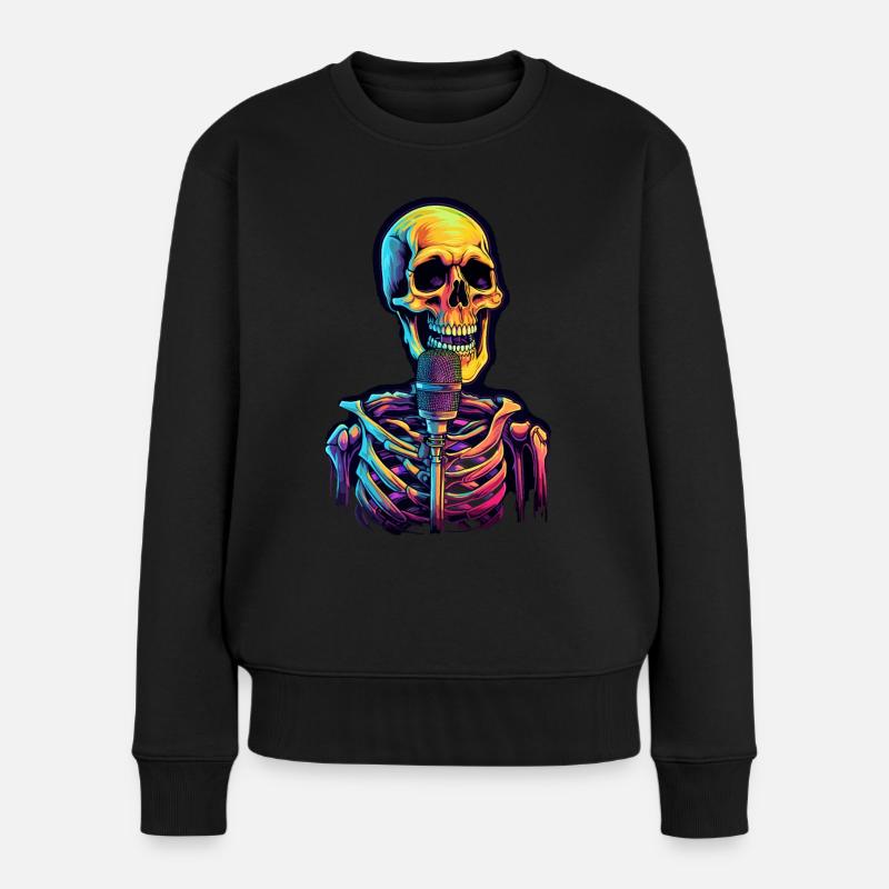 Bunter abstrakter Totenkopf mit Mikrofon - Frauen Premium Bio Pullover - Schwarz
