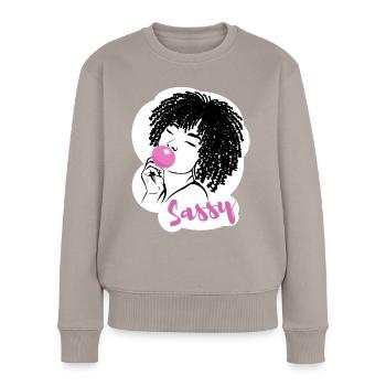 Sassy Chic with Afro Charm - Women's Premium Organic Jumper - taupe - Front - Julia (174cm)