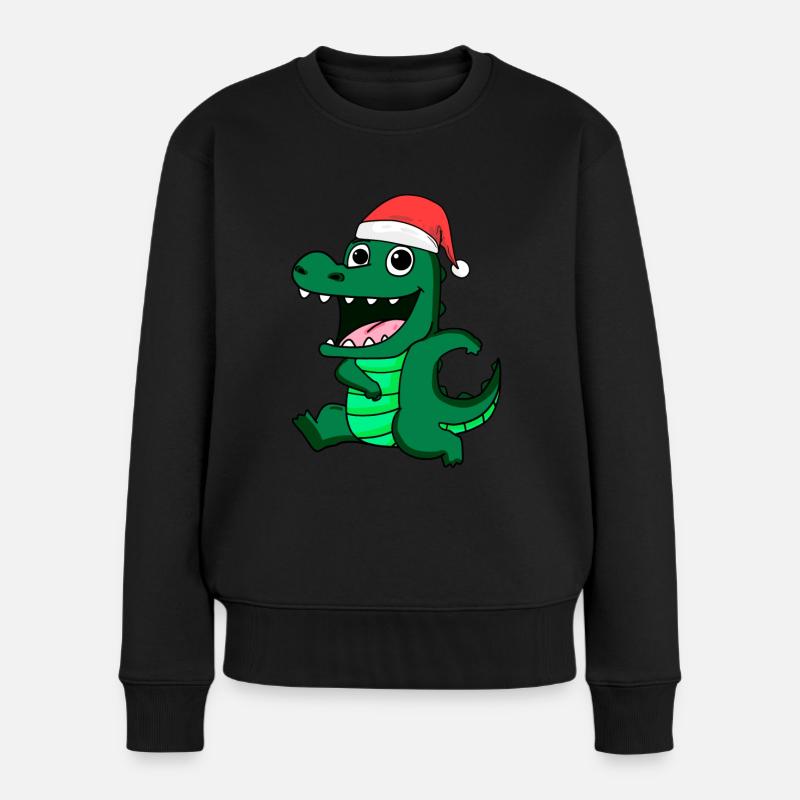 Krokodil Weihnachten - Frauen Premium Bio Pullover - Schwarz