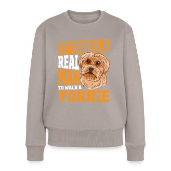 Yorkshire Terrier-Besitzer: Nur ein echter Mann - Frauen Premium Bio Pullover - Taupe - Vorne - Julia (174cm)
