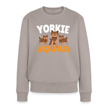 Yorkie Squad Yorkshire Terrier Hund - Frauen Premium Bio Pullover - Taupe - Vorne - Julia (174cm)