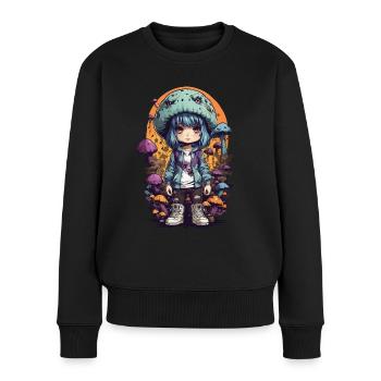 Fantasy Mushroom Girl Kawaii Goth e-girl - Pull Premium bio Femme - noir - Devant - Julia (174cm)