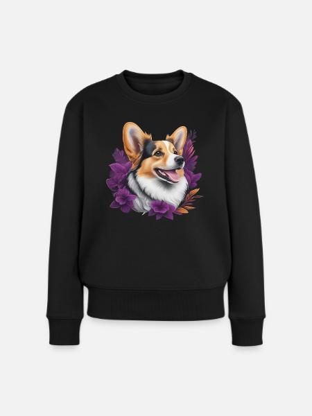 Corgi Kopf - Frauen Premium Bio Pullover - Schwarz