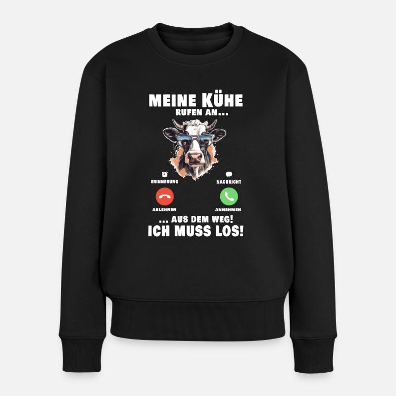 Meine Kühe Rufen An - Frauen Premium Bio Pullover - Schwarz