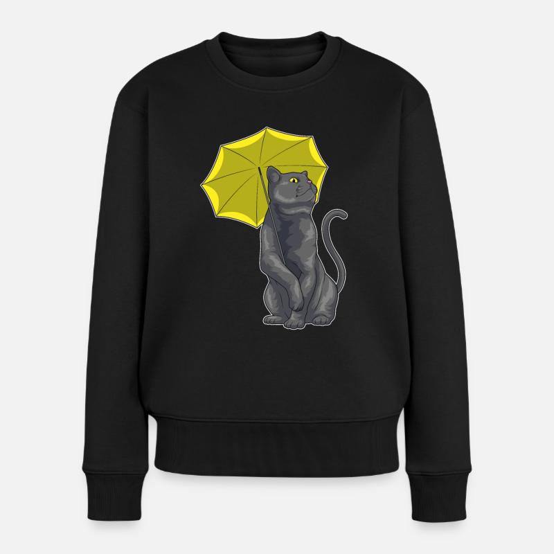 Katze Regen Regenschirm - Frauen Premium Bio Pullover - Schwarz