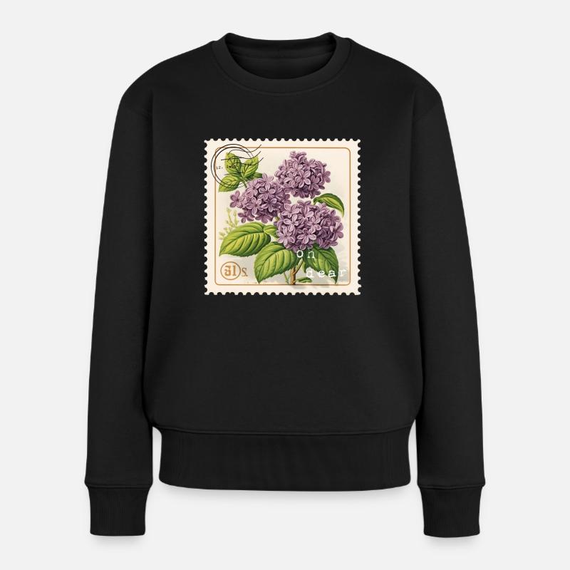 Vintage Briefmarke Violette Blumen - Frauen Premium Bio Pullover - Schwarz