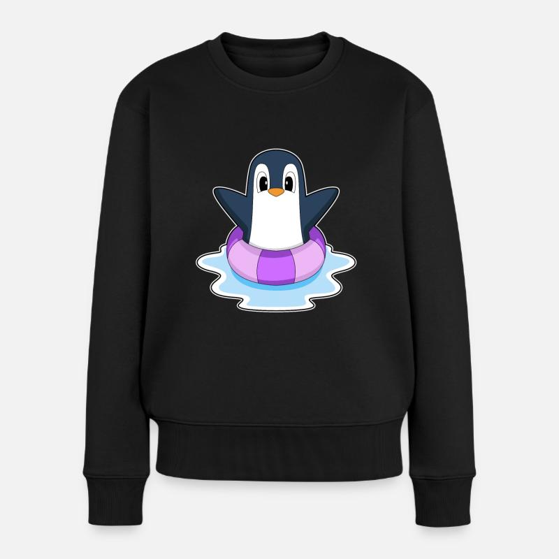 Pinguin Schwimmen Rettungsring - Frauen Premium Bio Pullover - Schwarz