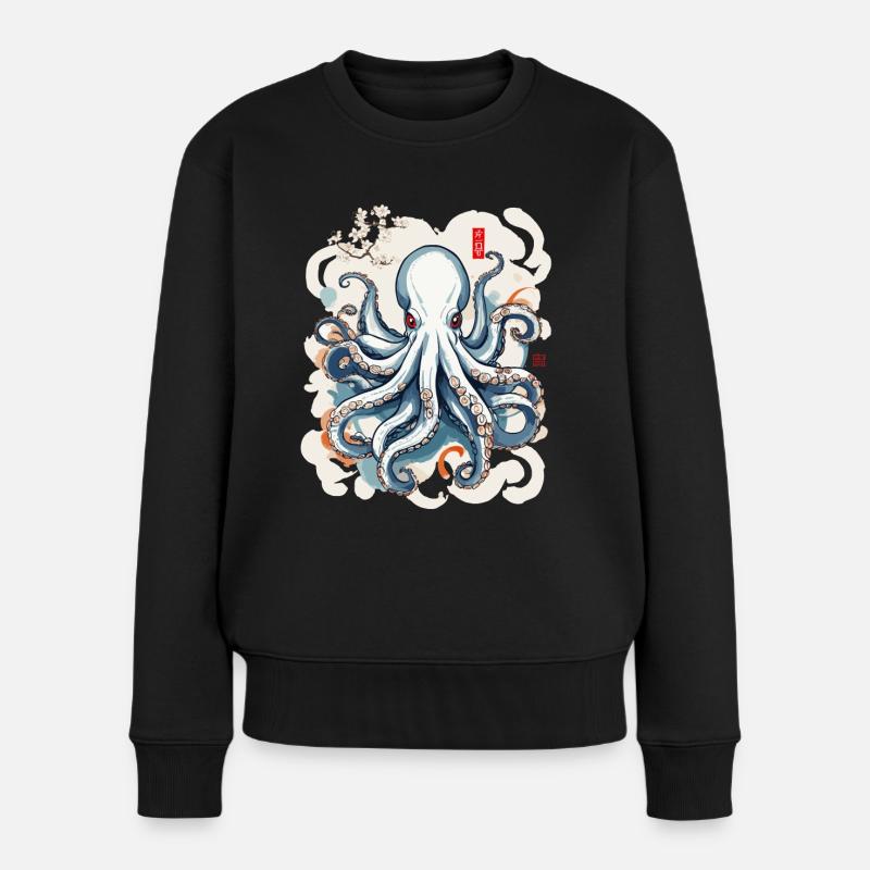 Vintage Japan Kraken Ukiyo-E Meeresästhetik - Frauen Premium Bio Pullover - Schwarz